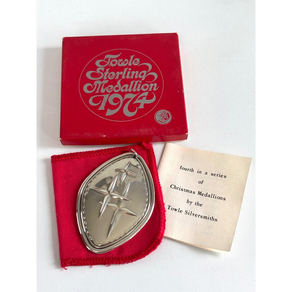 Towle 1974 Sterling Silver Christmas Medallion Pendant 4th Series Star Birds Box